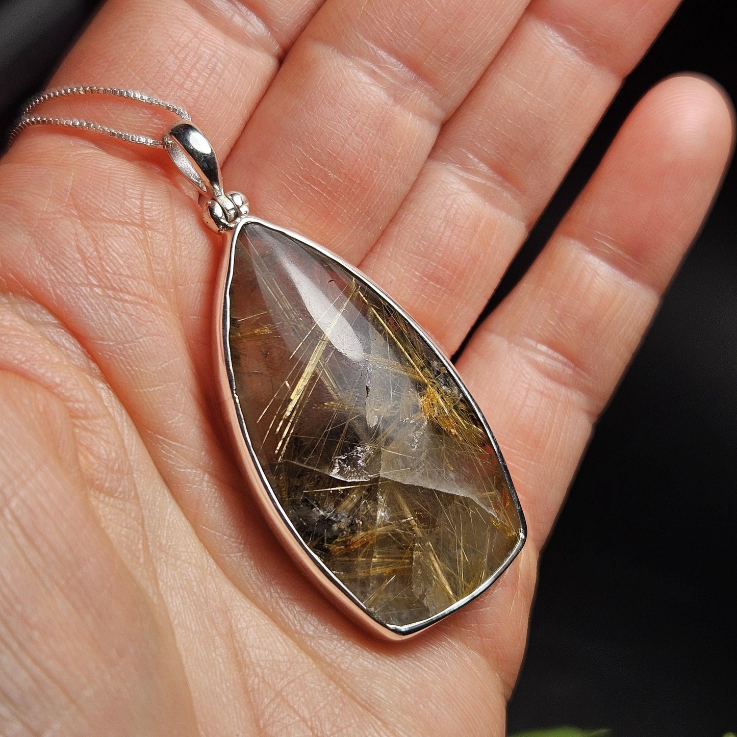 Rutilated Quartz Crystal Pendant, Rutilated Quartz Sterling Silver Necklace