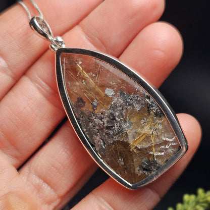 Rutilated Quartz Crystal Pendant, Rutilated Quartz Sterling Silver Necklace