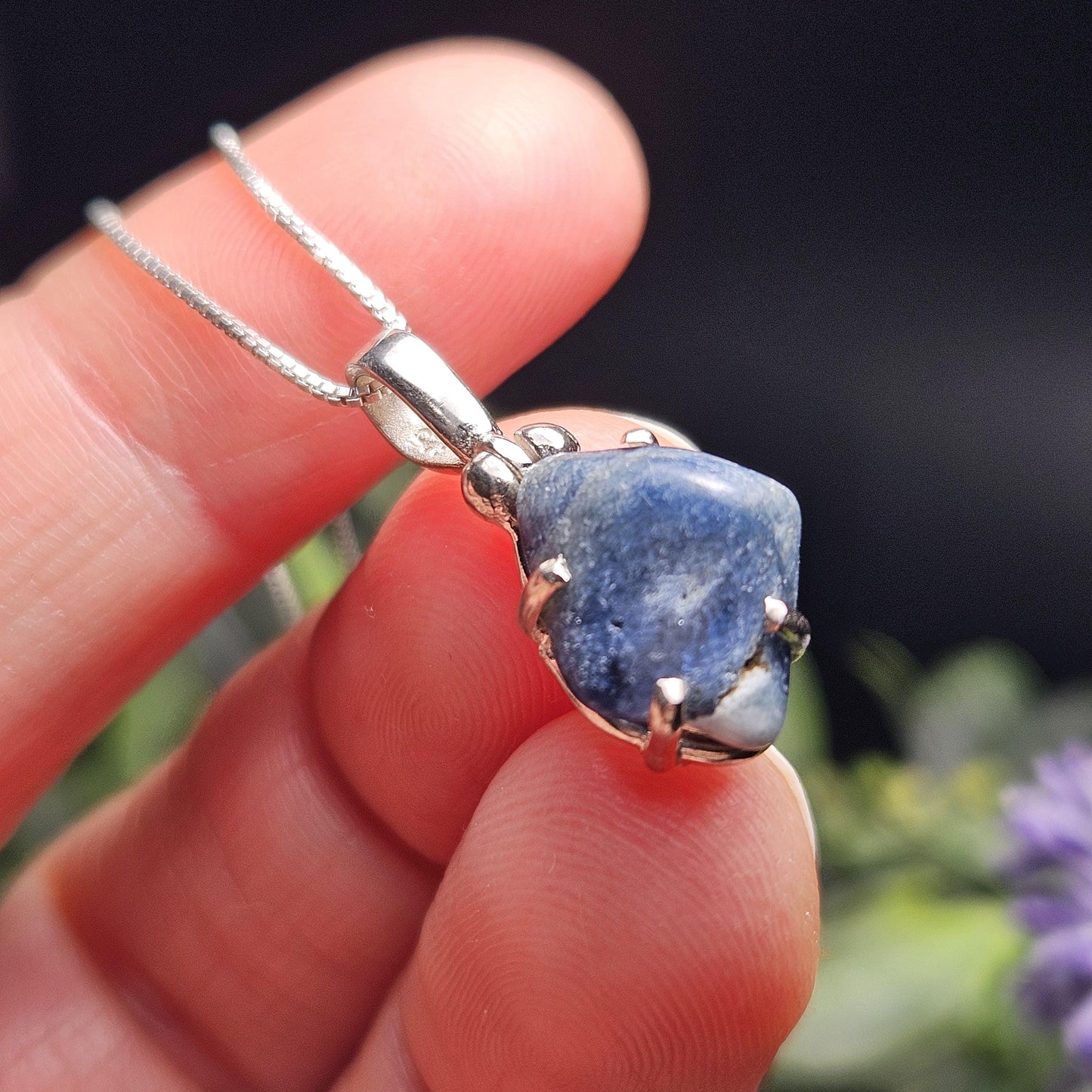 Benitoite Crystal Pendant, Blue Benitoite Sterling Silver Necklace
