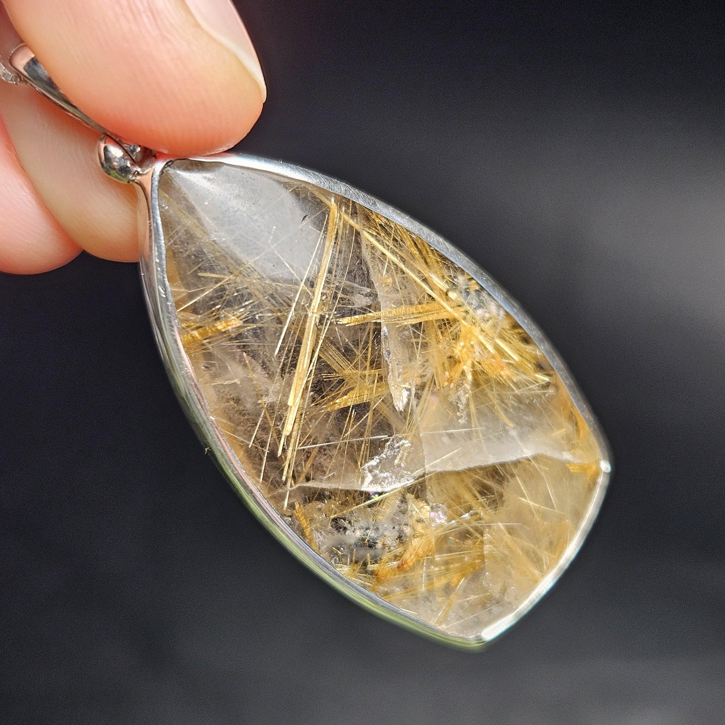Rutilated Quartz Crystal Pendant, Rutilated Quartz Sterling Silver Necklace