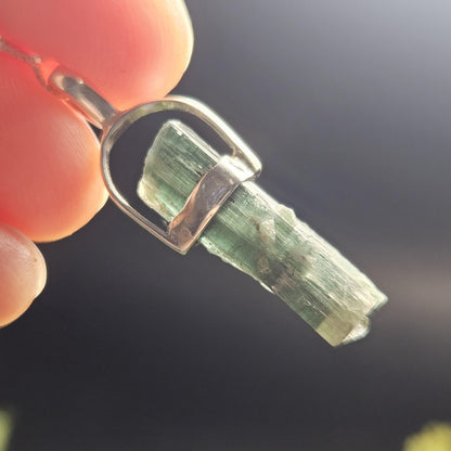 Blue Tourmaline Crystal Pendant, Blue Tourmaline Sterling Silver Necklace
