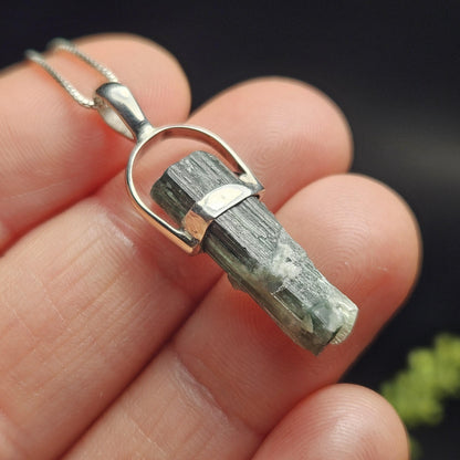 Blue Tourmaline Crystal Pendant, Blue Tourmaline Sterling Silver Necklace