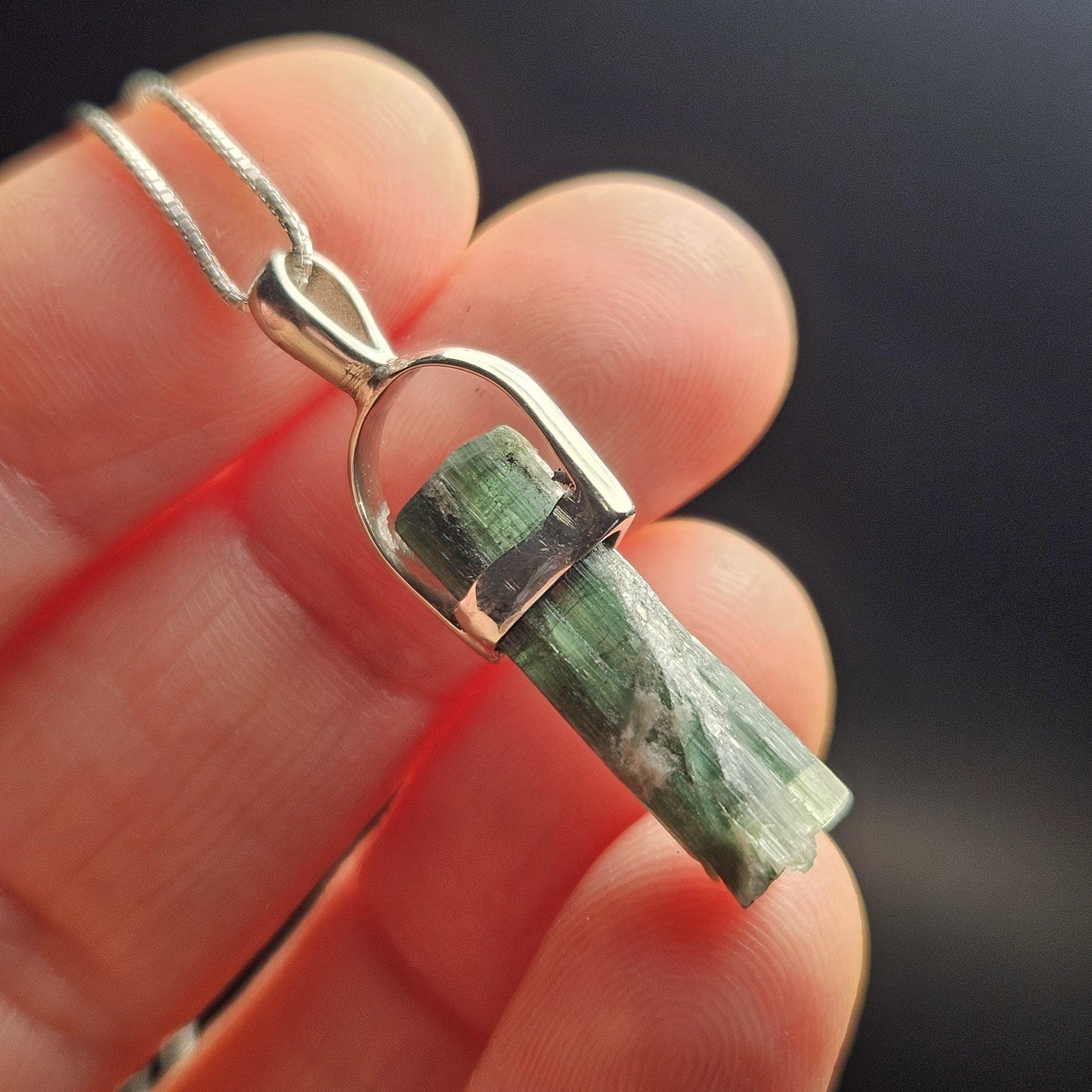 Blue Tourmaline Crystal Pendant, Blue Tourmaline Sterling Silver Necklace