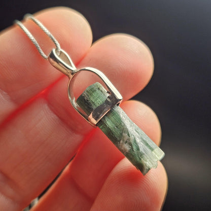 Blue Tourmaline Crystal Pendant, Blue Tourmaline Sterling Silver Necklace