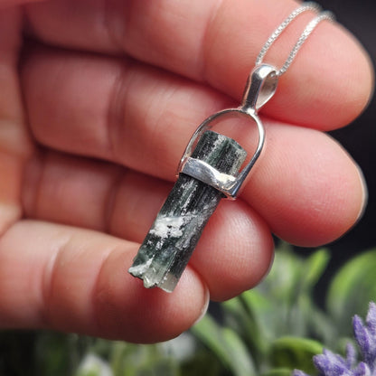 Blue Tourmaline Crystal Pendant, Blue Tourmaline Sterling Silver Necklace