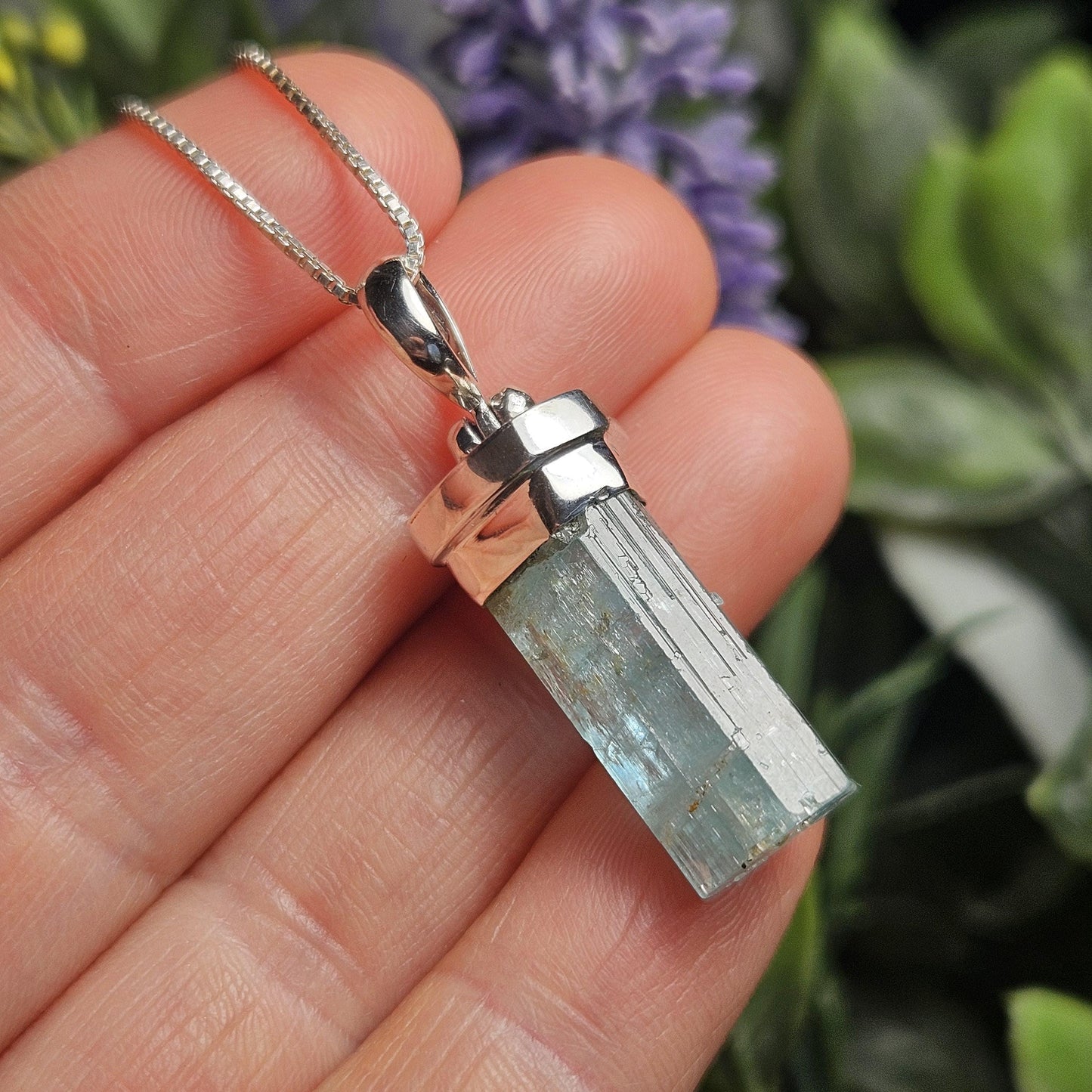 Terminated Aquamarine Crystal Pendant, Nigerian Aquamarine Sterling Silver Necklace