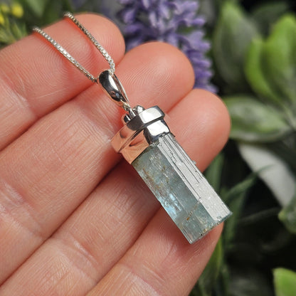 Terminated Aquamarine Crystal Pendant, Nigerian Aquamarine Sterling Silver Necklace