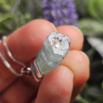 Terminated Aquamarine Crystal Pendant, Nigerian Aquamarine Sterling Silver Necklace