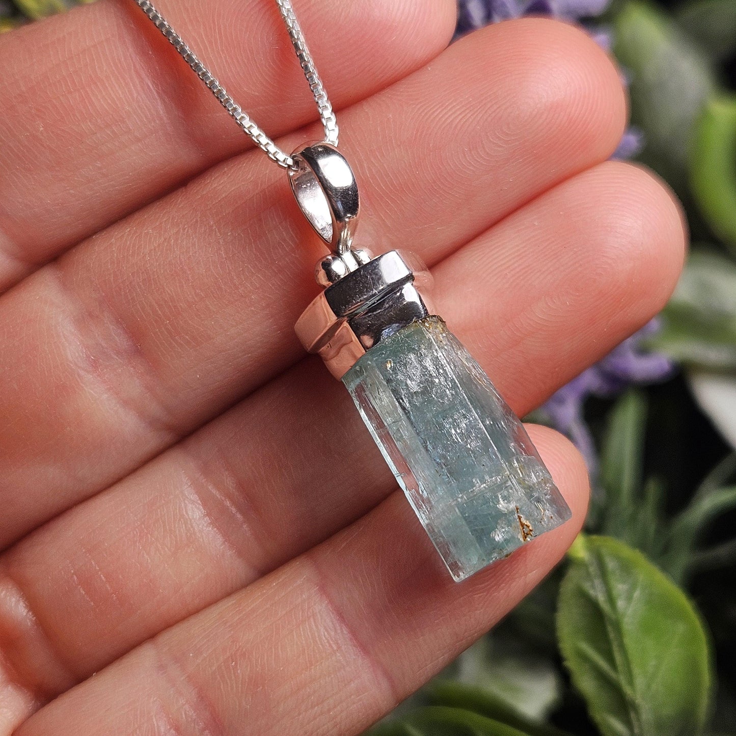 Terminated Aquamarine Crystal Pendant, Nigerian Aquamarine Sterling Silver Necklace