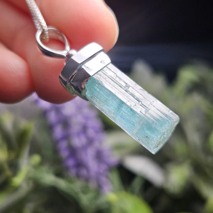 Terminated Aquamarine Crystal Pendant, Nigerian Aquamarine Sterling Silver Necklace