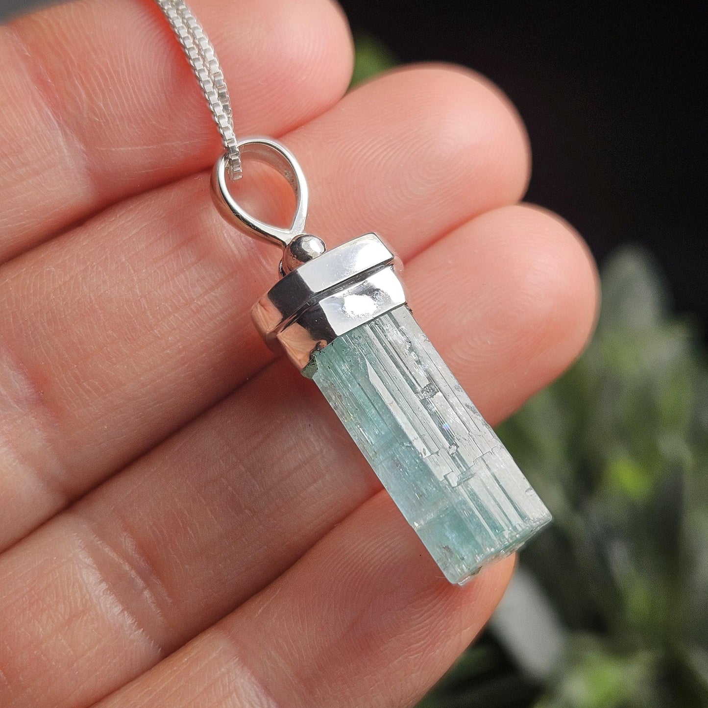 Terminated Aquamarine Crystal Pendant, Nigerian Aquamarine Sterling Silver Necklace