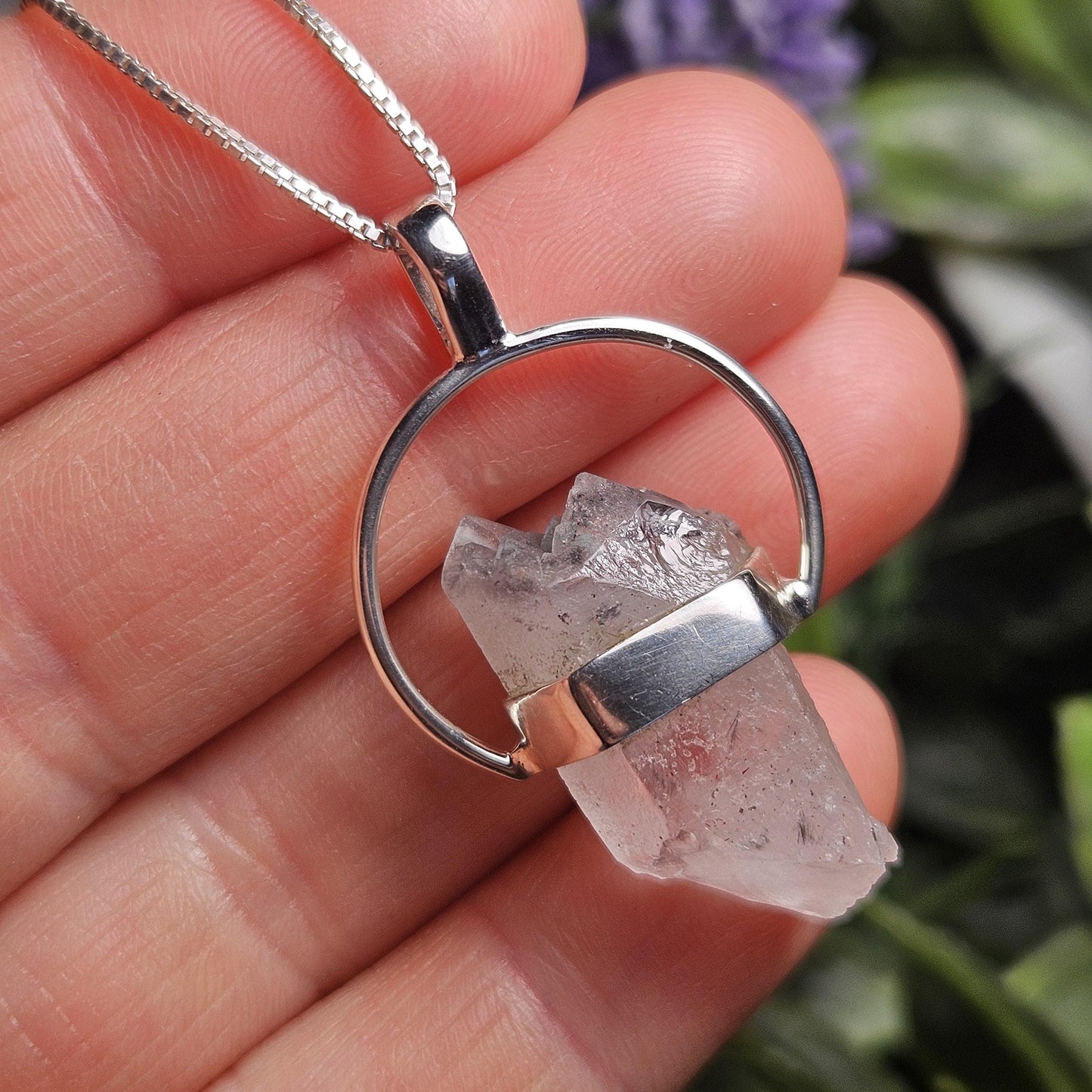 Ajoite Quartz Crystal Pendant, Ajoite Quartz Sterling Silver Necklace