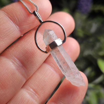 Ajoite Phantom in Quartz Crystal Pendant, Ajoite Sterling Silver Necklace