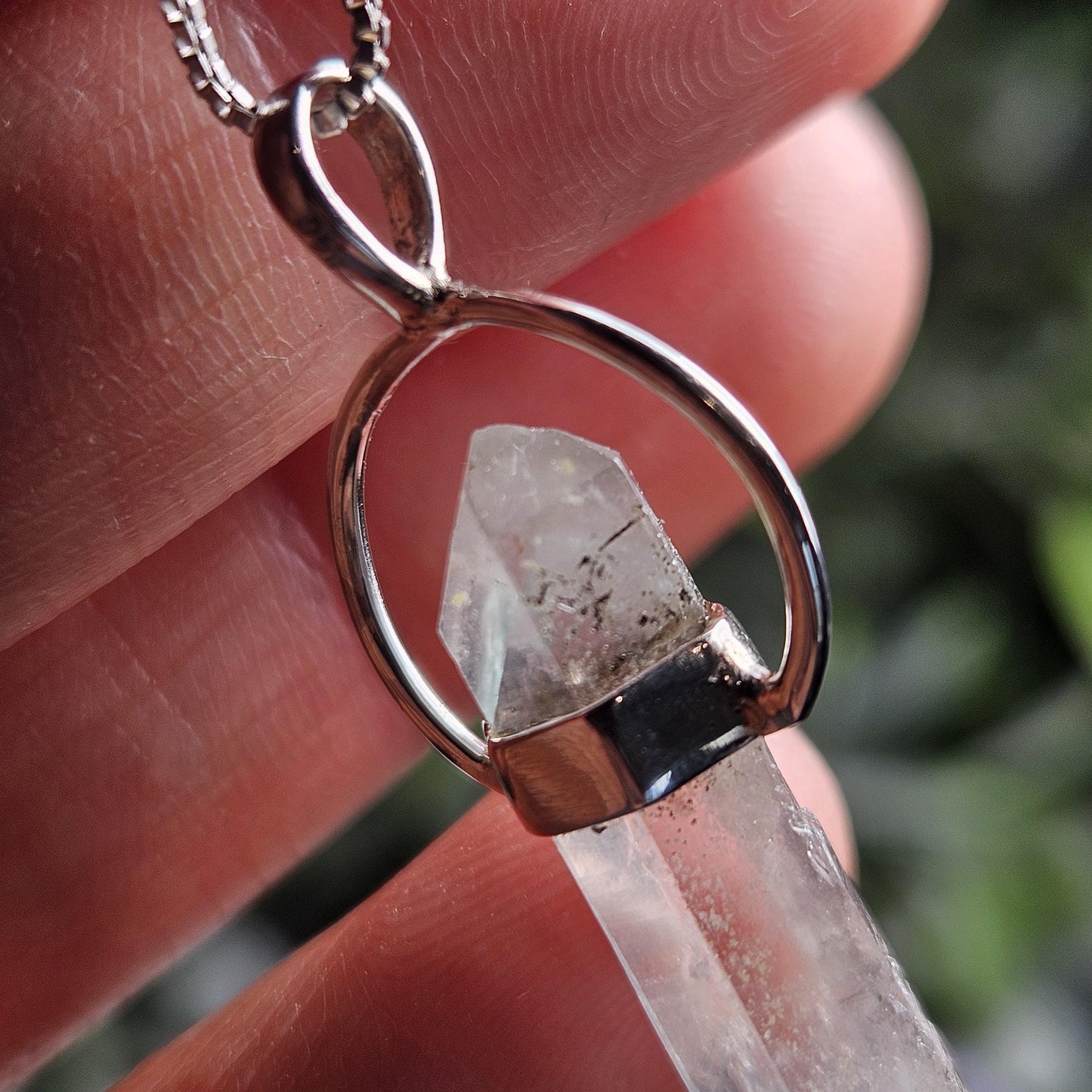 Ajoite Phantom in Quartz Crystal Pendant, Ajoite Sterling Silver Necklace