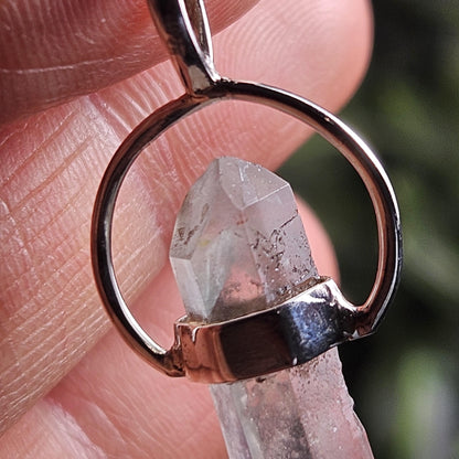 Ajoite Phantom in Quartz Crystal Pendant, Ajoite Sterling Silver Necklace