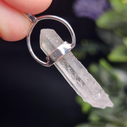 Ajoite Phantom in Quartz Crystal Pendant, Ajoite Sterling Silver Necklace