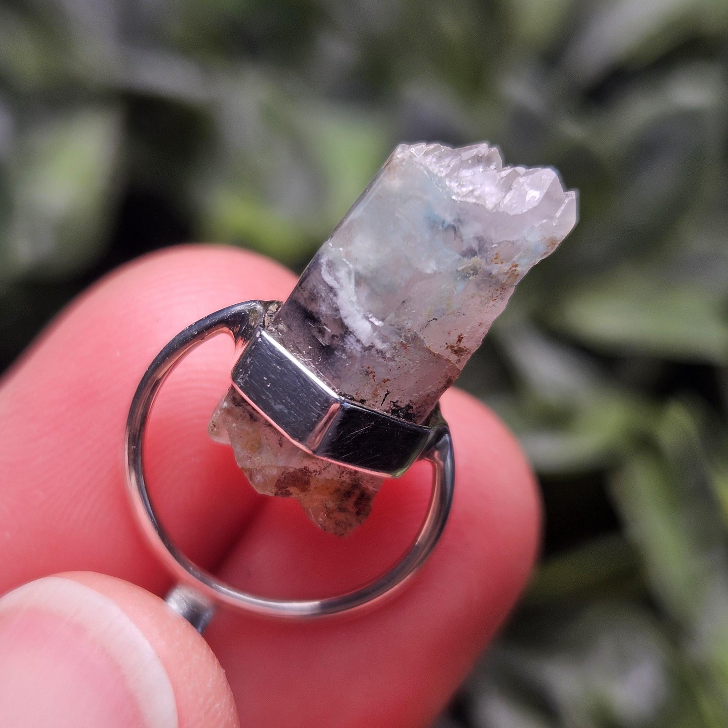 Ajoite in Quartz Crystal Pendant, Authentic Ajoite Sterling Silver Necklace