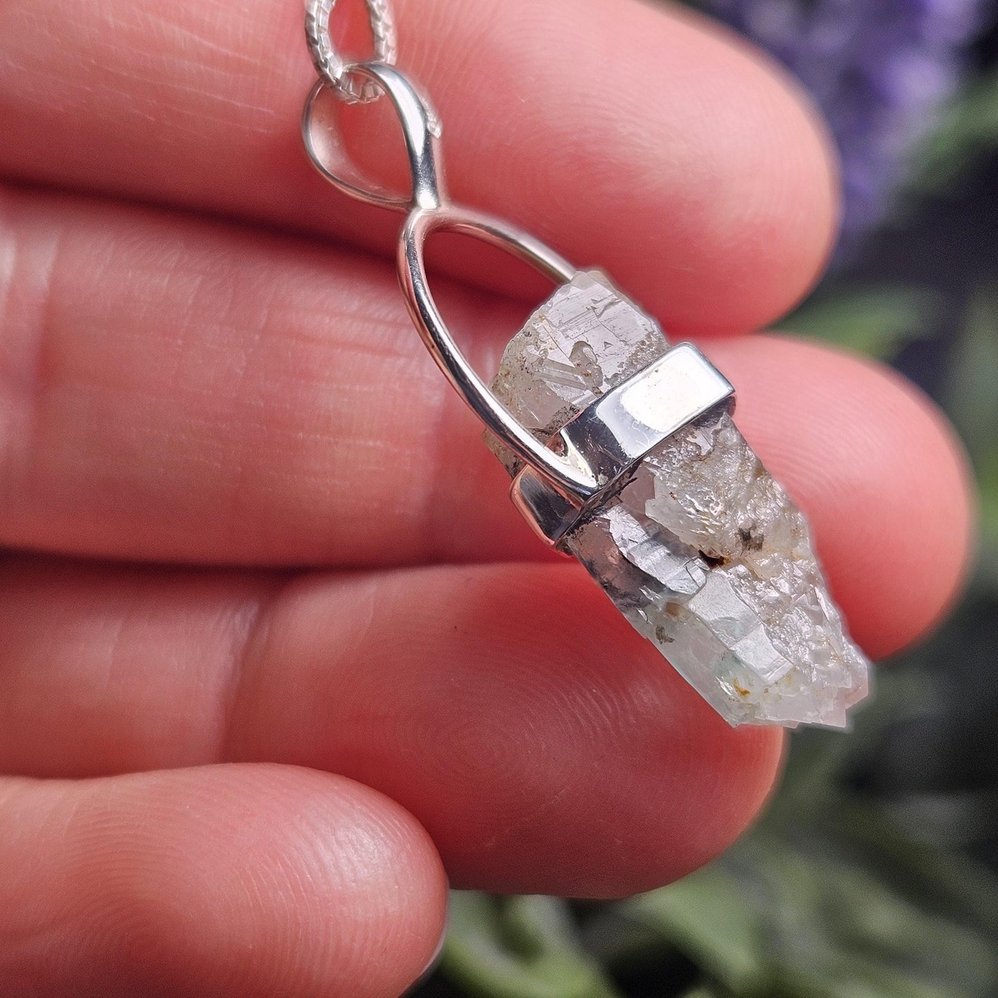 Ajoite in Quartz Crystal Pendant, Authentic Ajoite Sterling Silver Necklace