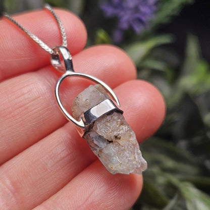 Ajoite in Quartz Crystal Pendant, Authentic Ajoite Sterling Silver Necklace