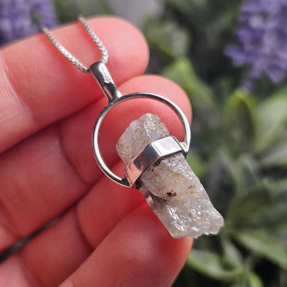 Ajoite in Quartz Crystal Pendant, Authentic Ajoite Sterling Silver Necklace