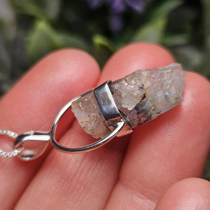 Ajoite in Quartz Crystal Pendant, Authentic Ajoite Sterling Silver Necklace