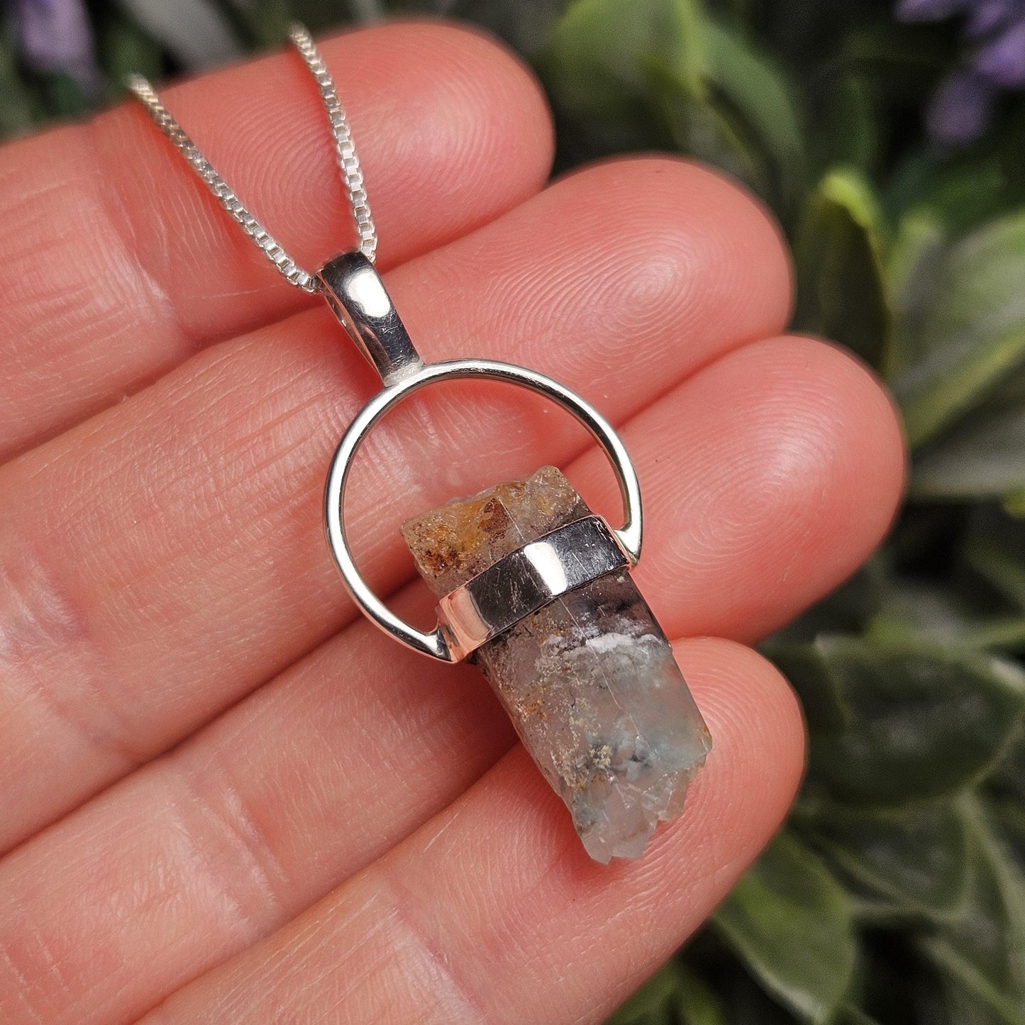 Ajoite in Quartz Crystal Pendant, Authentic Ajoite Sterling Silver Necklace