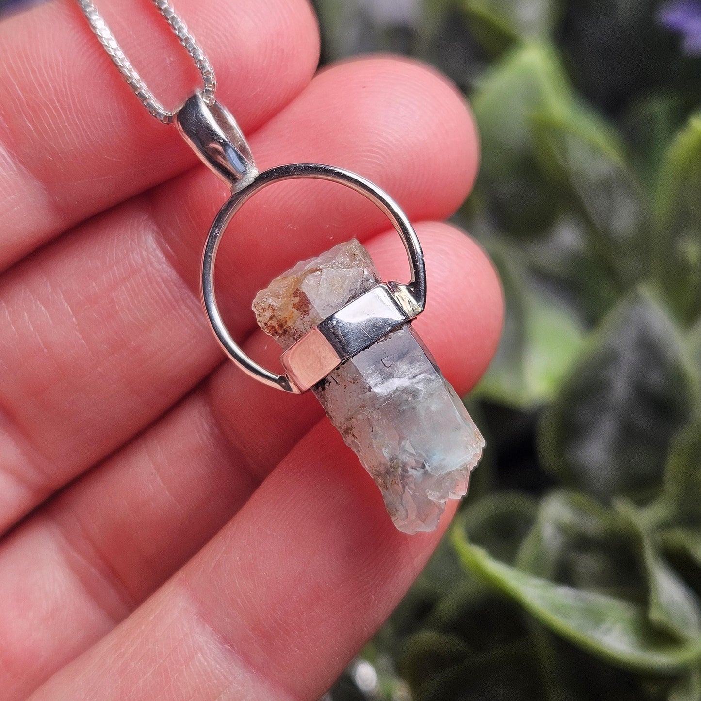 Ajoite in Quartz Crystal Pendant, Authentic Ajoite Sterling Silver Necklace