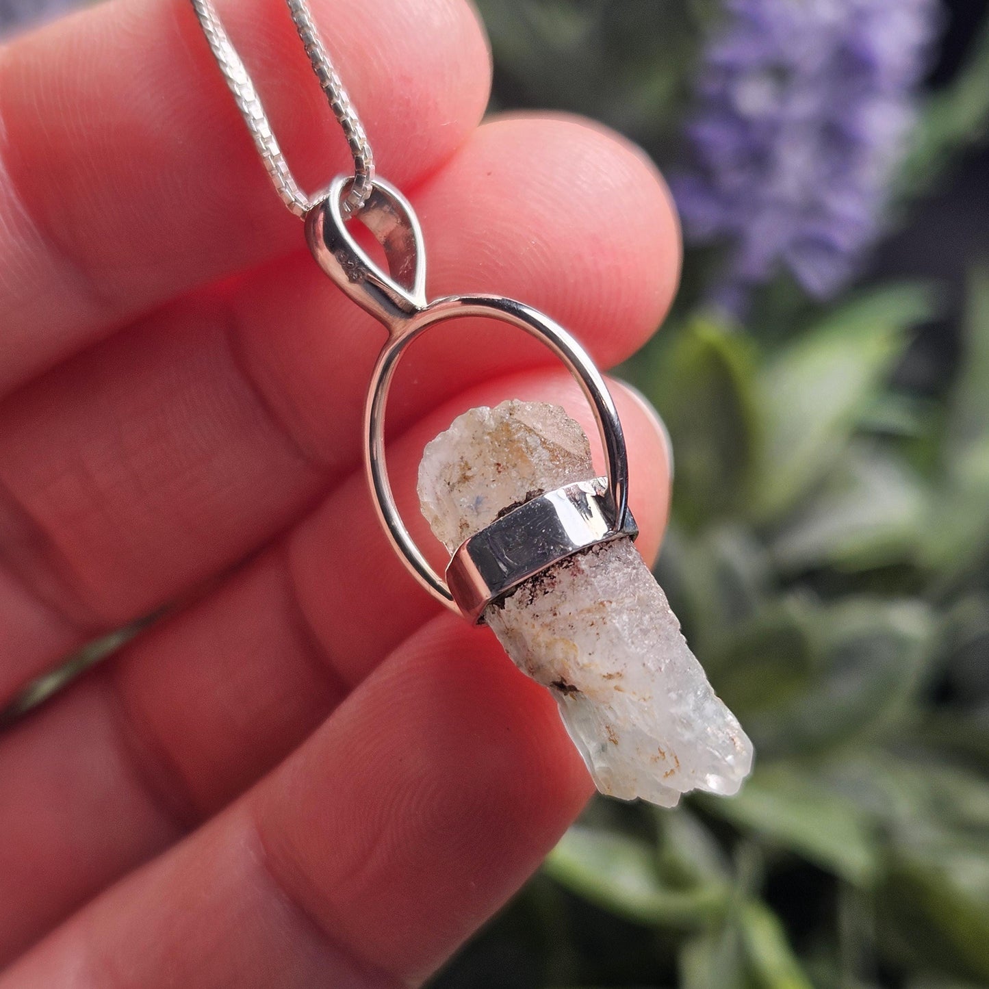 Ajoite in Quartz Crystal Pendant, Authentic Ajoite Sterling Silver Necklace