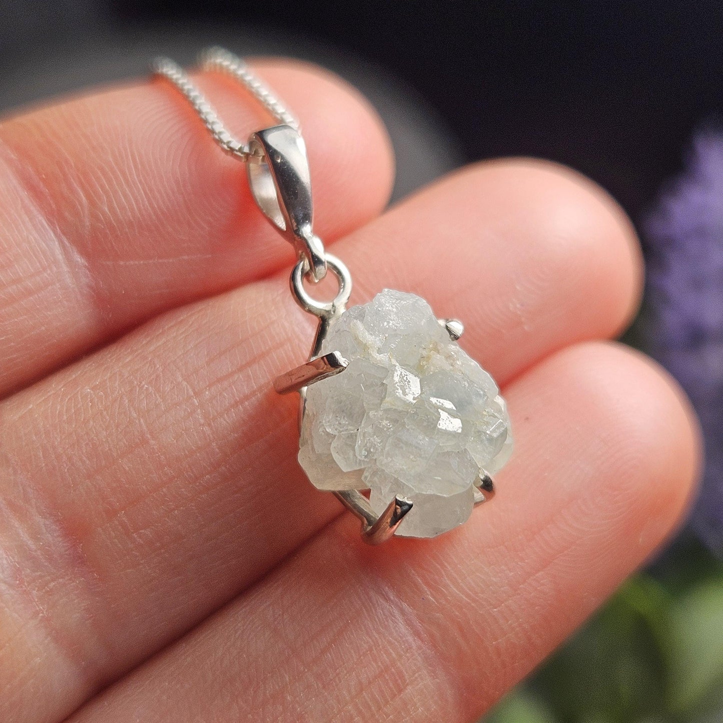 Euclase Crystal Pendant, Brazilian Blue Euclase Sterling Silver Necklace