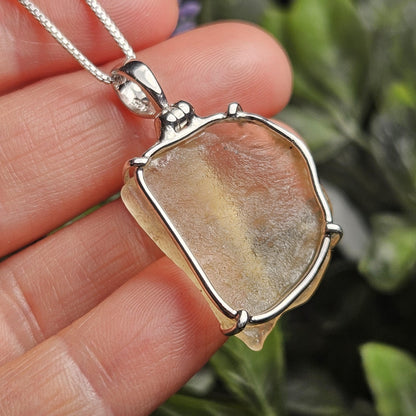 Libyan Desert Glass Crystal Pendant, Libyan Desert Glass Sterling Silver Necklace
