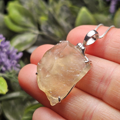 Libyan Desert Glass Crystal Pendant, Libyan Desert Glass Sterling Silver Necklace