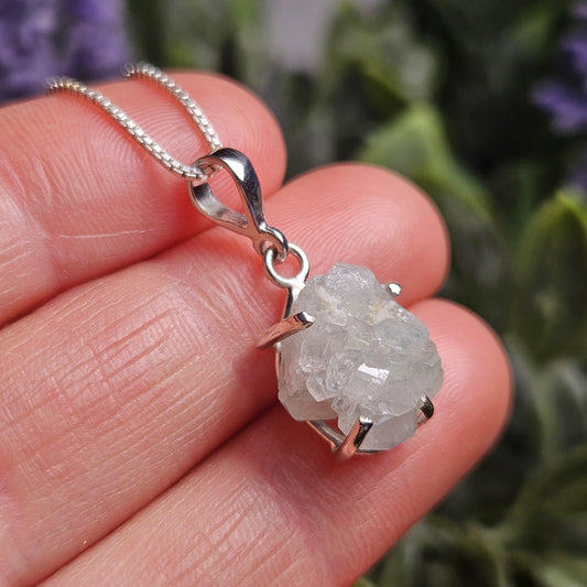 Euclase Crystal Pendant, Brazilian Blue Euclase Sterling Silver Necklace