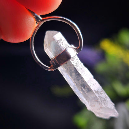Ajoite Phantom in Quartz Crystal Pendant, Ajoite Sterling Silver Necklace