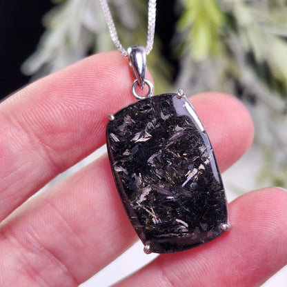 GREENLAND Nuummite Pendant, Sterling Silver Nuummite Necklace