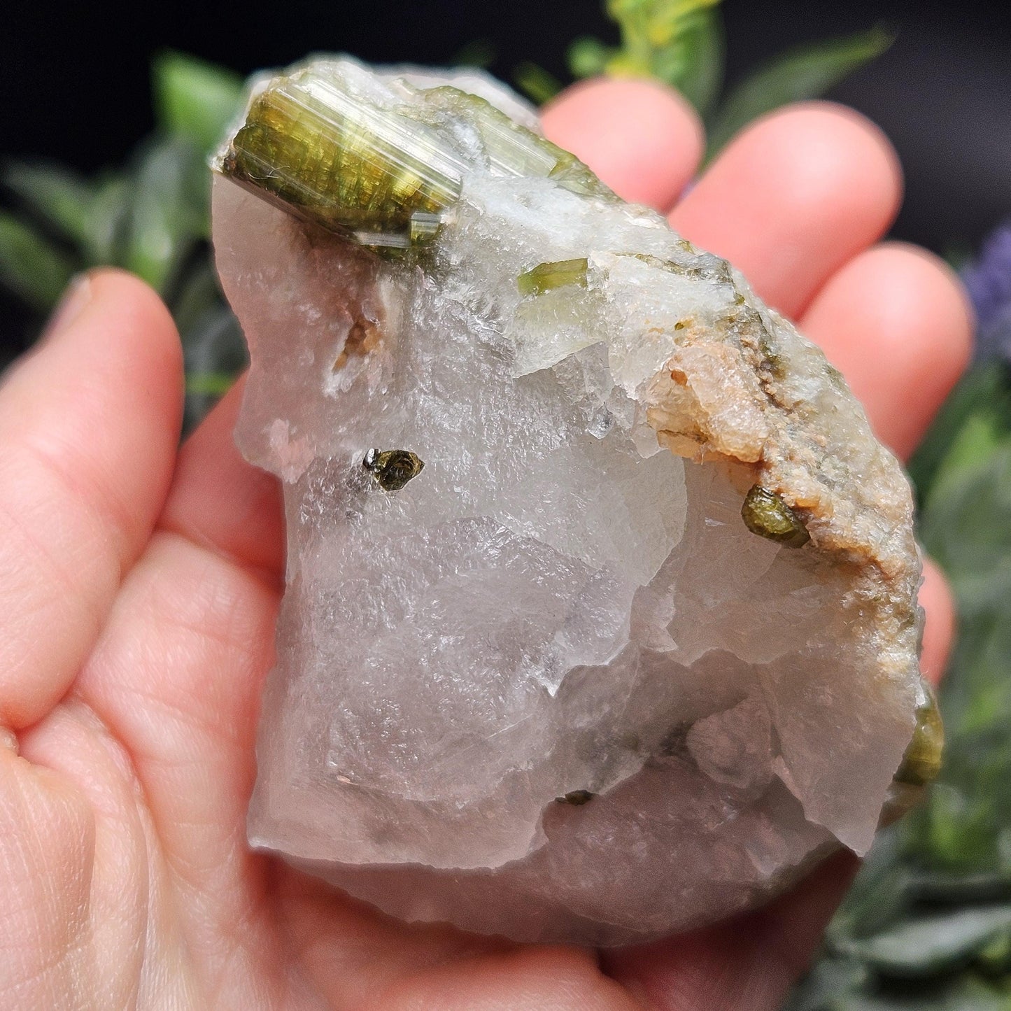 Green Tourmaline in Quartz Crystal 159g, Brazilian Quartz with Tourmaline