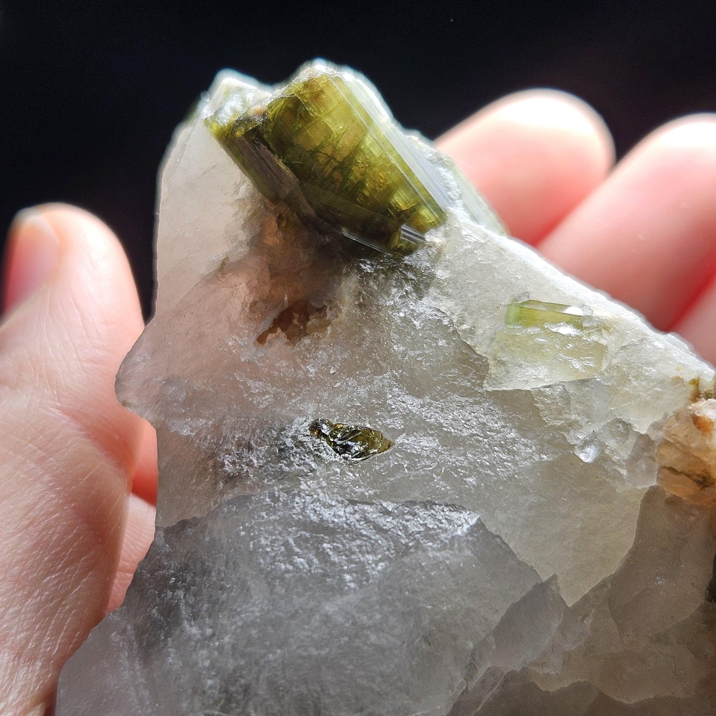 Green Tourmaline in Quartz Crystal 159g, Brazilian Quartz with Tourmaline