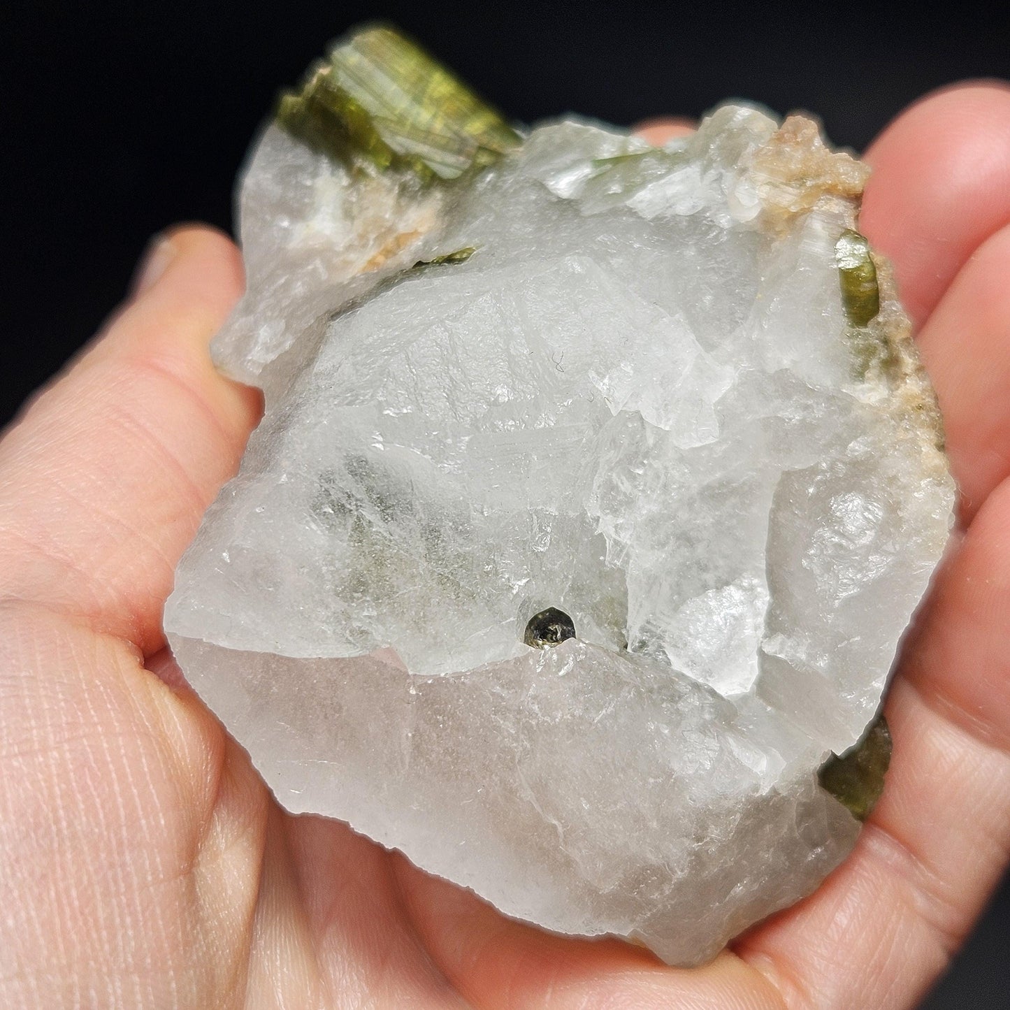 Green Tourmaline in Quartz Crystal 159g, Brazilian Quartz with Tourmaline