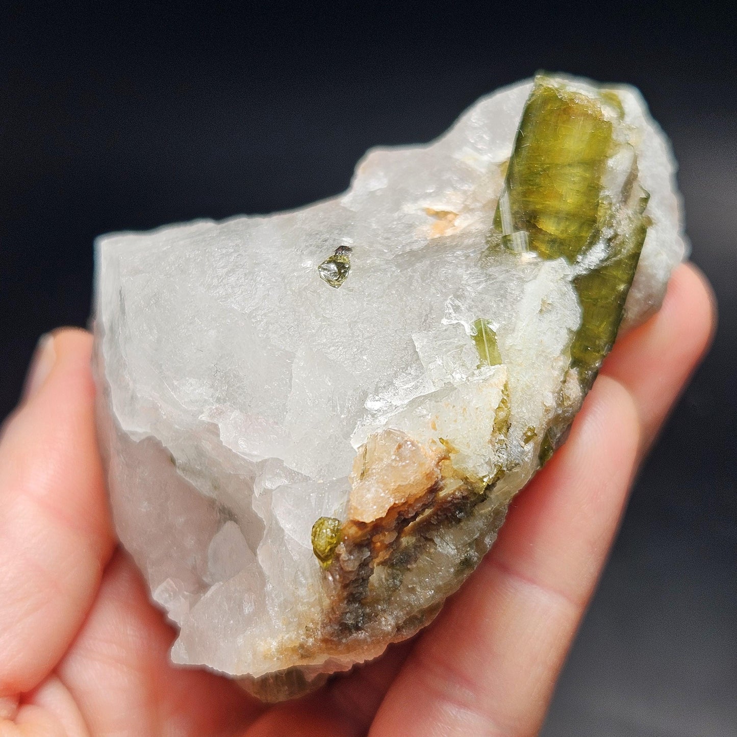 Green Tourmaline in Quartz Crystal 159g, Brazilian Quartz with Tourmaline
