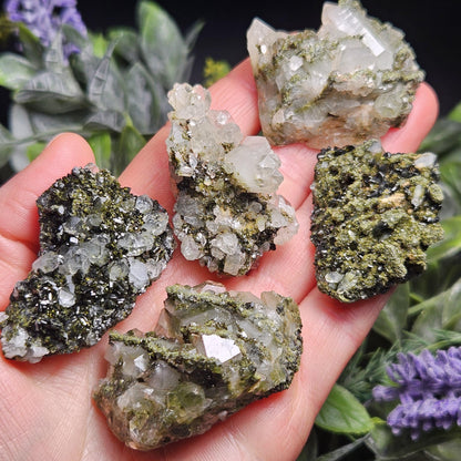 Forest Epidote, Turkish Epidote and Quartz Cluster Specimen