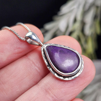 Sugilite Pendant, Sterling Silver Purple Sugilite Necklace