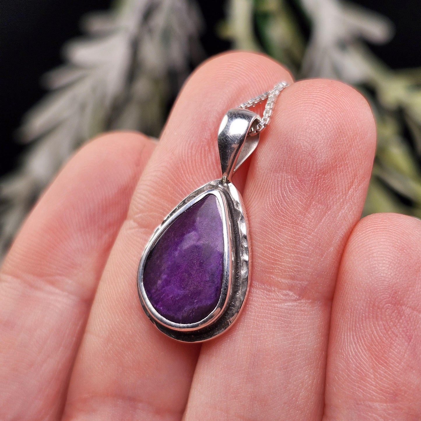 Sugilite Pendant, Sterling Silver Purple Sugilite Necklace