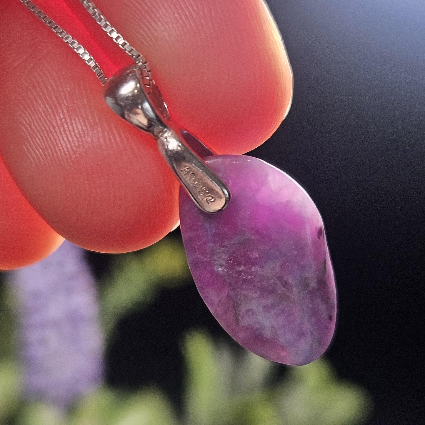 Gel Sugilite Pendant with Blue Richterite Inclusions, Polished Sugilite Necklace