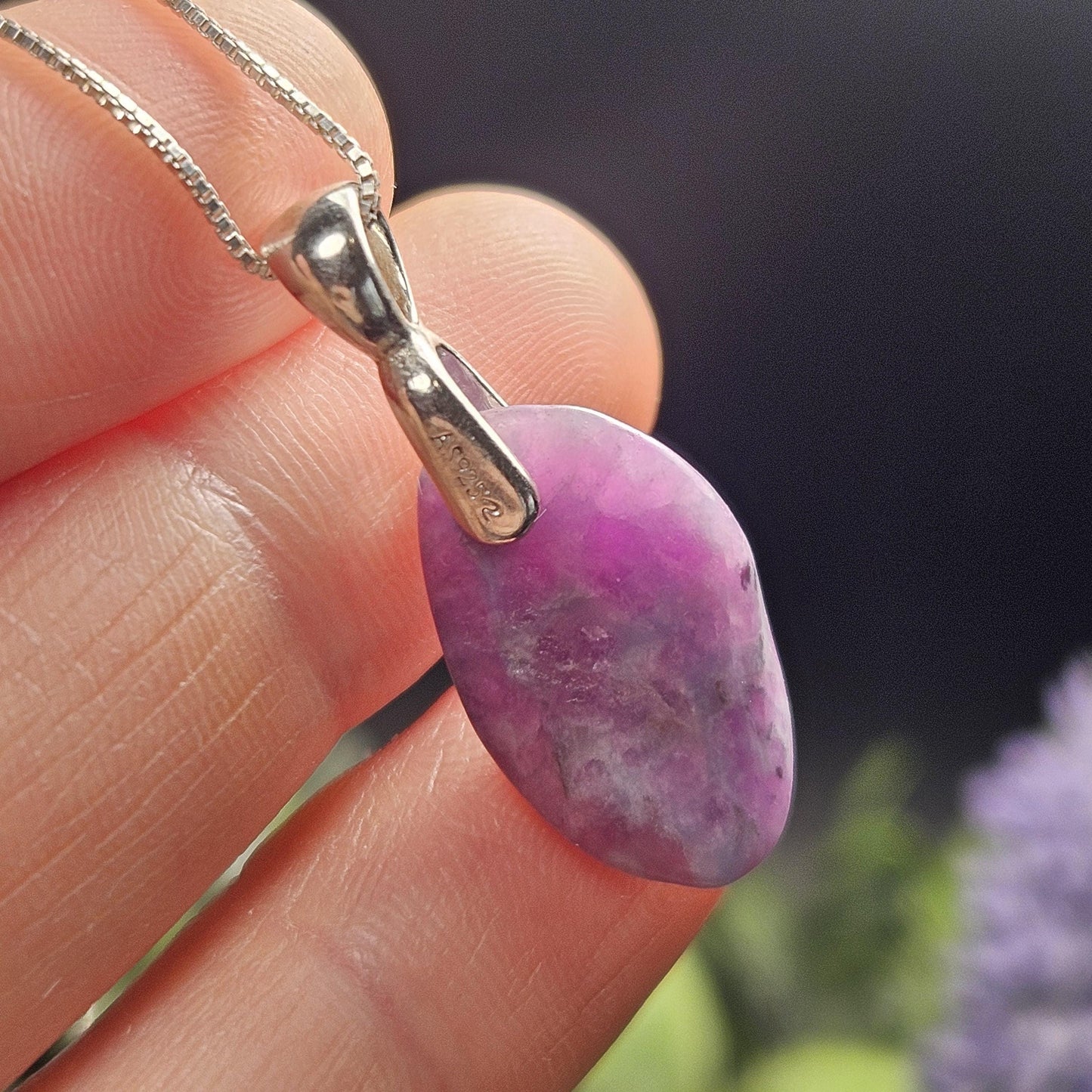 Gel Sugilite Pendant with Blue Richterite Inclusions, Polished Sugilite Necklace