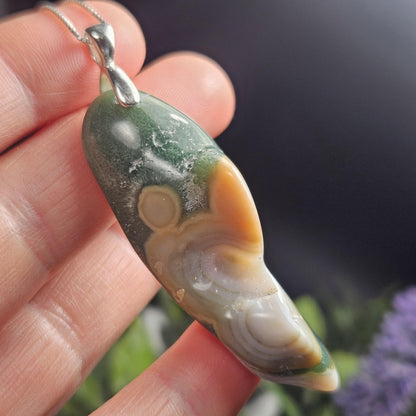 Vein 8 Ocean Jasper Pendant, Sterling Silver Madagascar Vein Eight Jasper