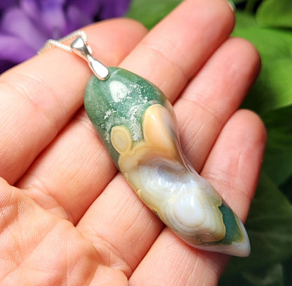 Vein 8 Ocean Jasper Pendant, Sterling Silver Madagascar Vein Eight Jasper