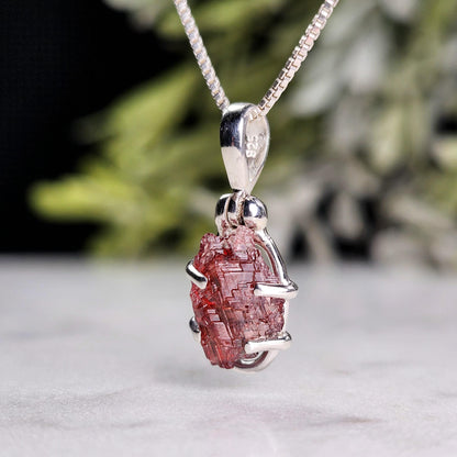 Etched Garnet Pendant, Sterling Silver