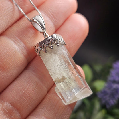 Golden Kunzite Crystal Pendant, Terminated Gold Spodumene Necklace