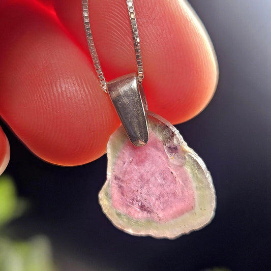 Watermelon Tourmaline Pendant, Brazilian Tourmaline Necklace