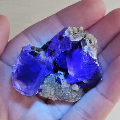 Yindu Fluorite Crystal, UV Reactive: Cubic Phantom Fluorite from the Cherry Pocket
