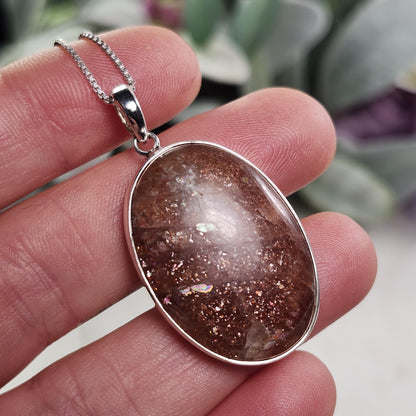 Rainbow Sunstone Pendant, Sterling Silver Sunstone Necklace